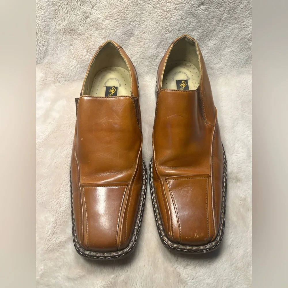 Stacy Adams brown leather square-toe slip-on loafers size 9.5